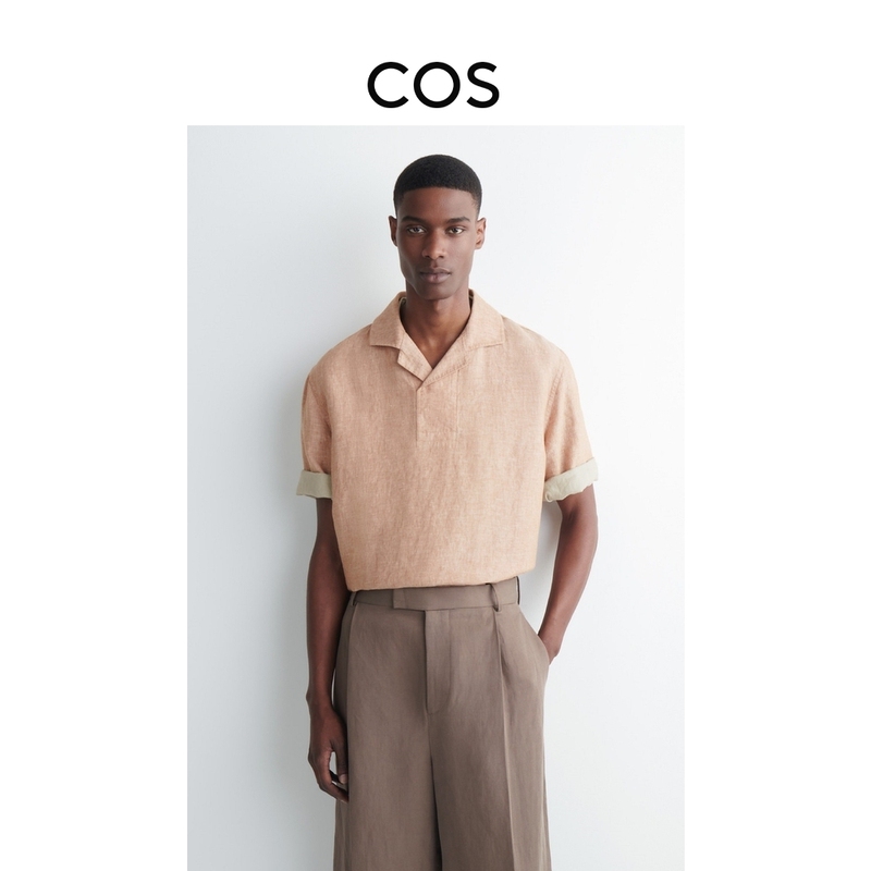 Cos Men's Casual Linen Lapel Polo Shirt Orange 2026 Summer New Product 1330542002