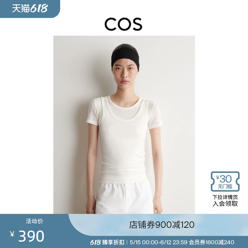Cos Women's Slim-Fit Ribbed Knit T-Shirt in Off-White, 2026 Summer New Arrival 1340701001 Cos Women's Slim-Fit Ribbed Knit T-Shirt in Off-White, 2026 Summer New Arrival 1340701001
