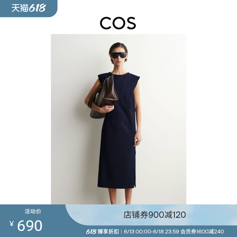 Cos Women's Standard Fit Shoulder-Covering Mid-Length Dress Navy Blue 2026 Summer New Product 1335903001 Cos Women's Standard Fit Shoulder-Covering Mid-Length Dress Navy Blue 2026 Summer New Product 1335903001