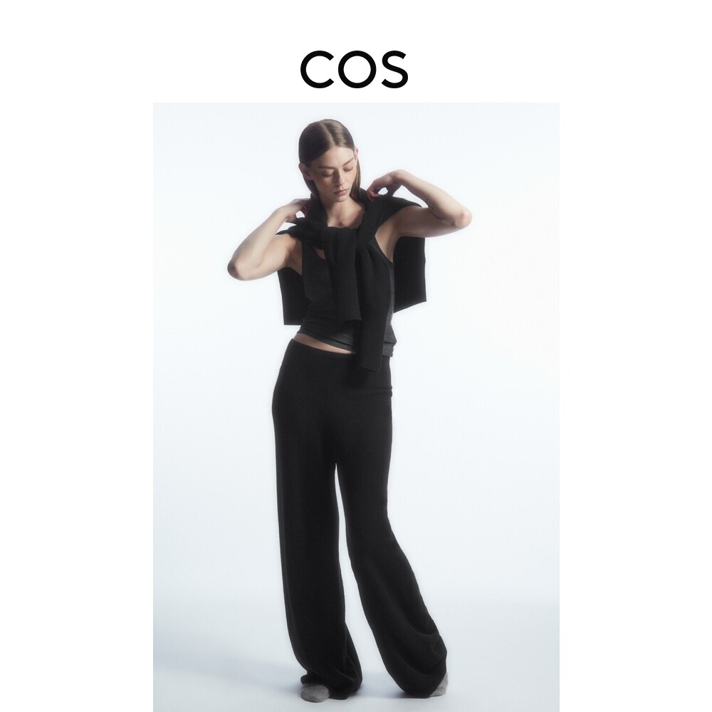 COS Women's Clothing Casual Version Type Mid Waist Wide Leg Knit Cashmere Trousers Black 2023 Winter New Pint 1201626001-Taobao