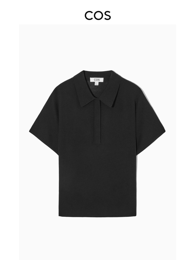COS WOMENS REGULAR FIT DOLMAN SLEEVE KNIT POLO SHIRT BLACK 1175534001