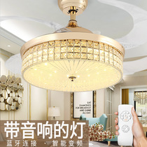 Crystal lamp invisible fan lamp hidden dining room with electric fan LED restaurant variable frequency ceiling fan lamp European style