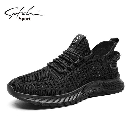 Shachi Men's Shoes 2025 New Autumn Fly-Knit Mesh Shoes Black Versatile Soft-Soled Comfortable Sports Casual Travel Shoes