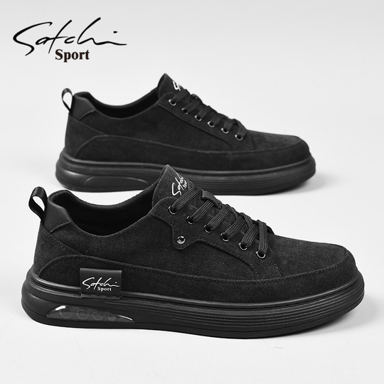 Satchi/Satchi Men's Shoes Winter New Men's Sneakers Trendy Versatile Casual Cloth Shoes Pure Black Sports Shoes