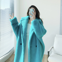 2022 New Sky Blue M Family Teddy Bear Coat Content Particle Alpaca Fluff Cutted Dy Furry Jacket Female