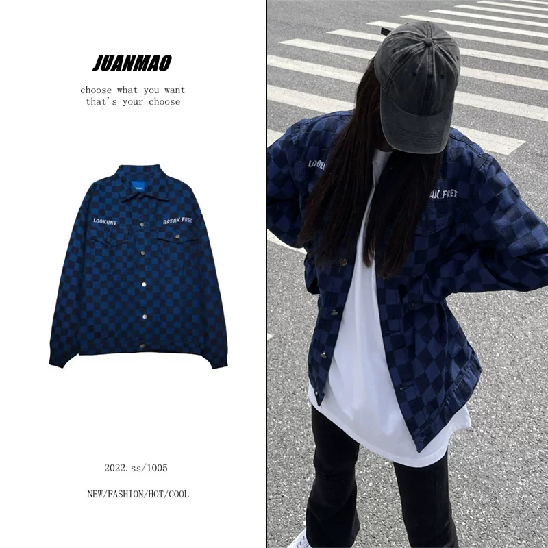 Куртка, джинсовая клетка/чешуя? American style, European style, oversize