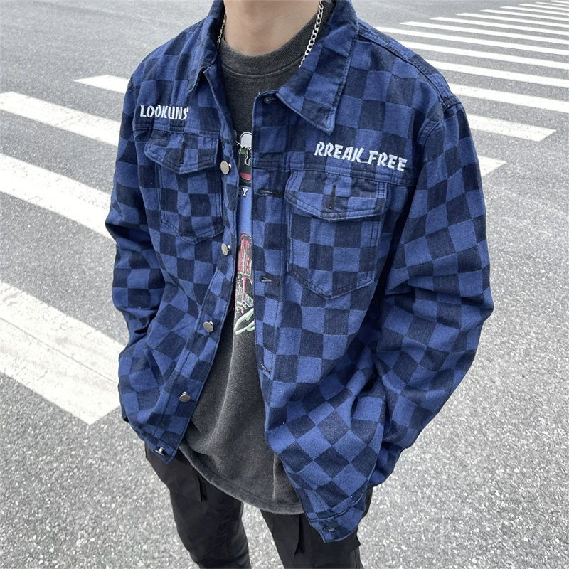 Куртка, джинсовая клетка/чешуя? American style, European style, oversize