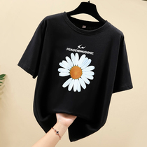 2021 summer new cotton daisy short-sleeved T-shirt large size womens loose belly fat sister thin top