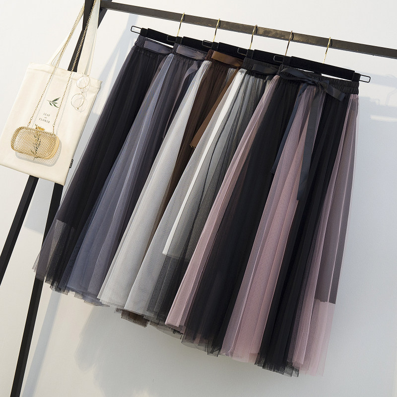 Large size women's clothing 2021 summer new thin A-line mesh skirt fat sister hanging high waist ankle dress