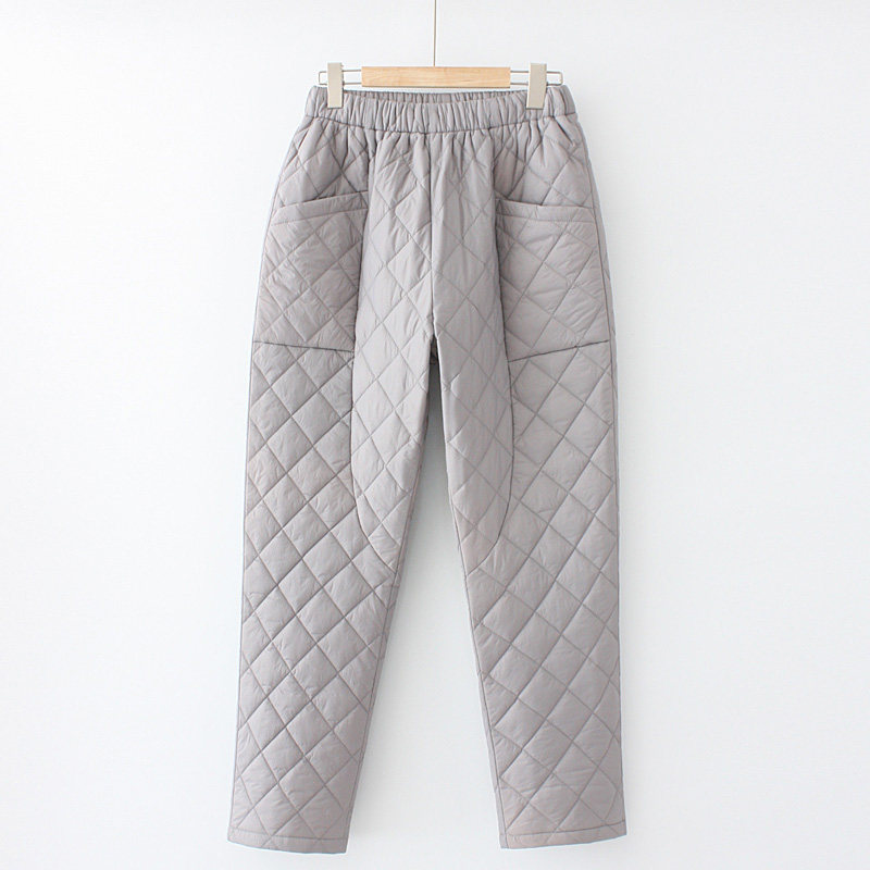 Winter large size thickened cotton pants female fat mm200 catties high waist slim windproof casual pants all-match warm nine-point pants