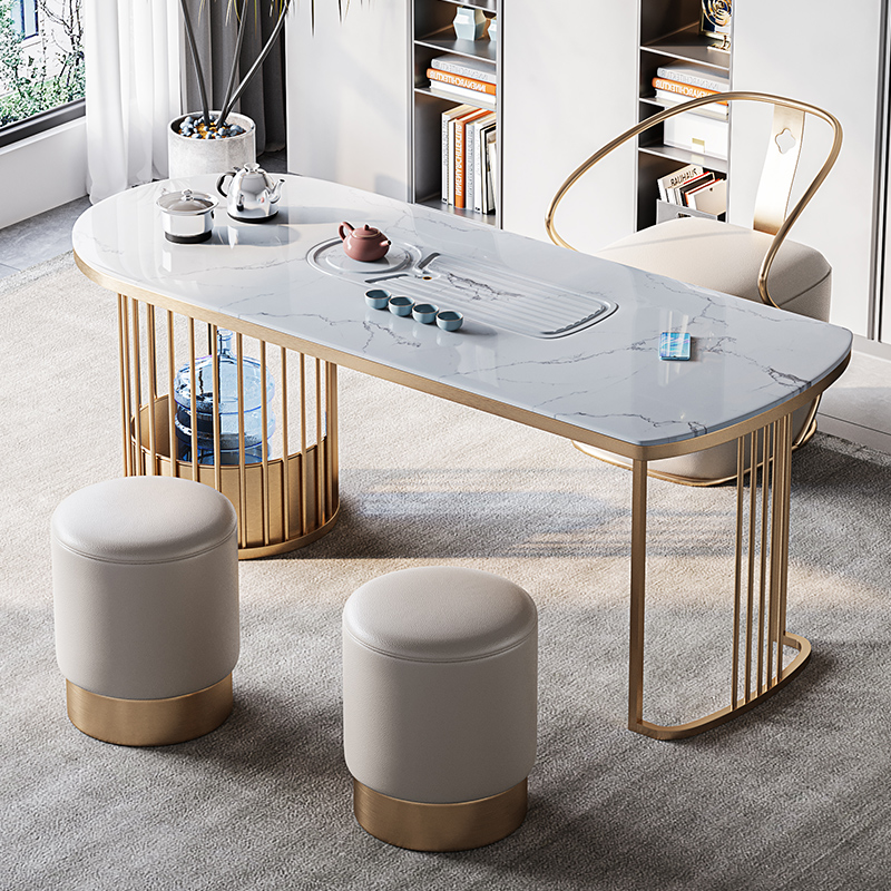 Italian light luxury tea table and chair combination modern minimalist rock plate tea table high-end office smart tea table kung fu coffee table
