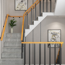 Stair handrail guardrail simple modern balcony solid wood fence wrought iron stair column loft indoor wall handrail