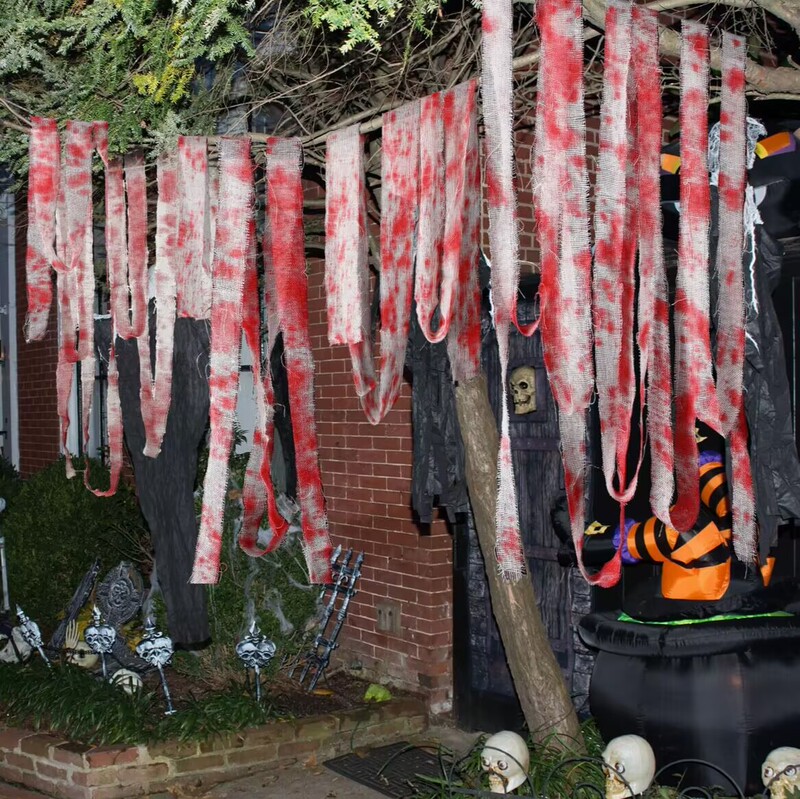 Halloween Decoration Blood Cloth Strips Blood Bandages Blood-Stained Gauze Props Outdoor Horror Setup Warning Tape Caution Line