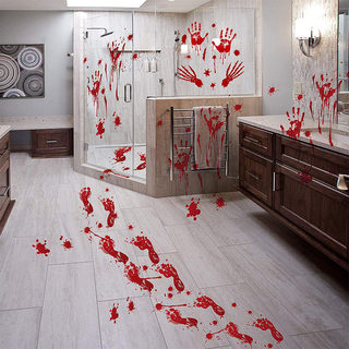 Halloween Decoration Horror Stickers Blood Handprints Footprints Haunted House Secret Room Bar Scary Window Floor Stickers Decoration Props