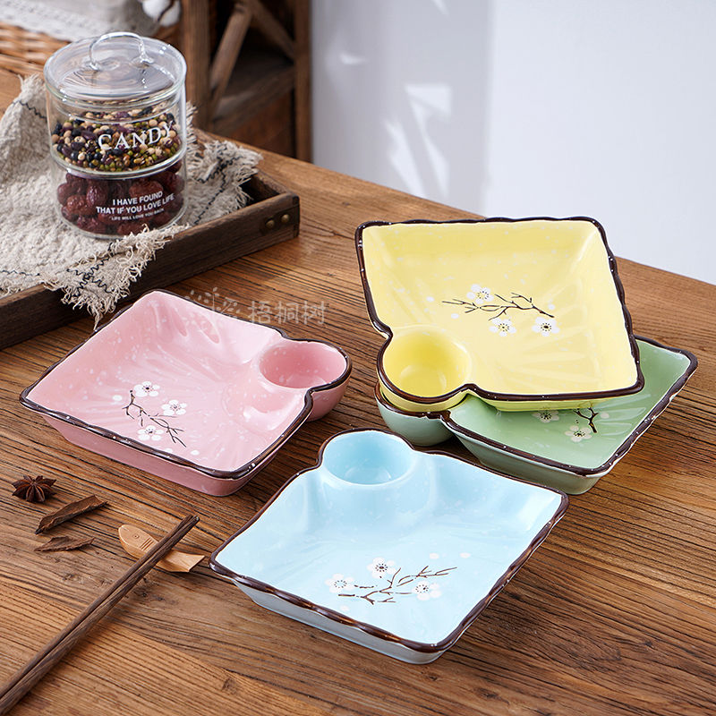 Dumplings dribbling vinegar dish square pad fan deep FanPan household ceramic plate disc dumpling dish frame plate