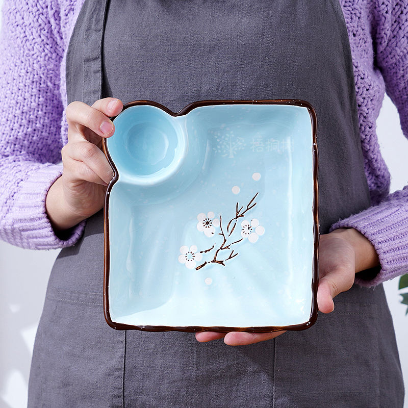 Dumplings dribbling vinegar dish square pad fan deep FanPan household ceramic plate disc dumpling dish frame plate