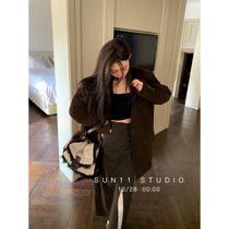 SUN11 pleated split skirt womens design sense niche retro high-rise slim irregular hip step skirt