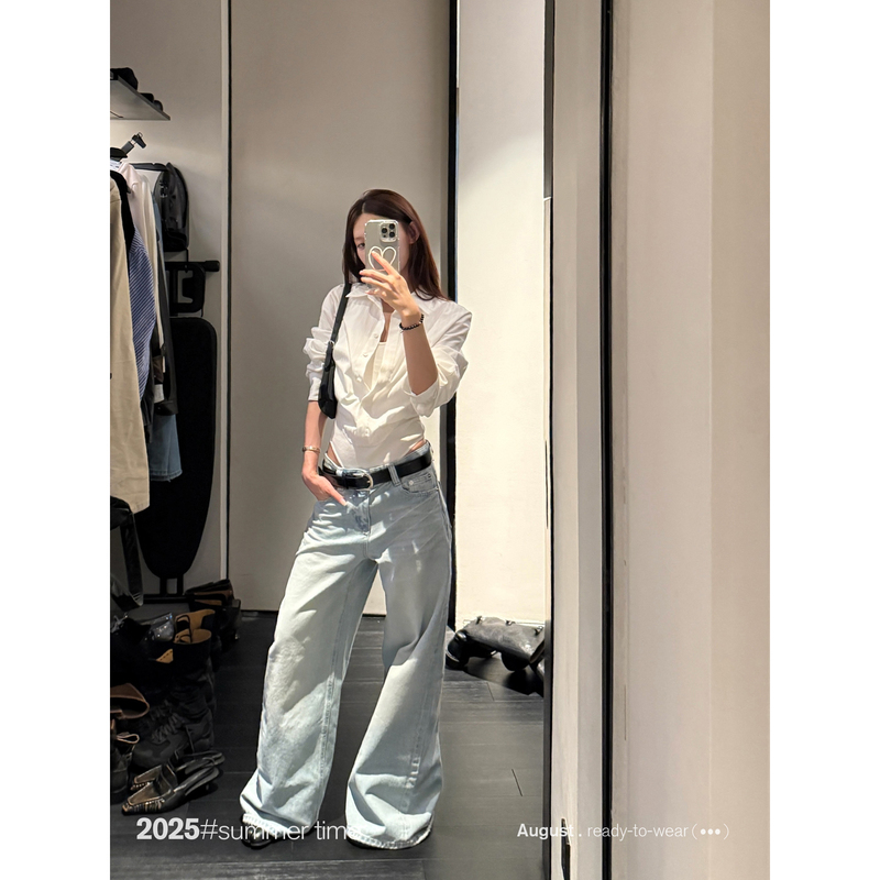 Sunoneone American Retro Light Blue Jeans for Women, New Spring Style, Distressed Loose Straight Casual Pants Sunoneone American Retro Light Blue Jeans for Women, New Spring Style, Distressed Loose Straight Casual Pants