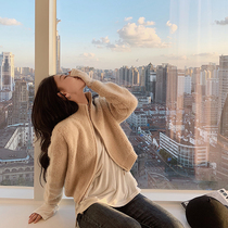 SUN11 zipper knit cardigan jacket women autumn and winter 2021 Korean version of high waist slim outside long sleeve short top