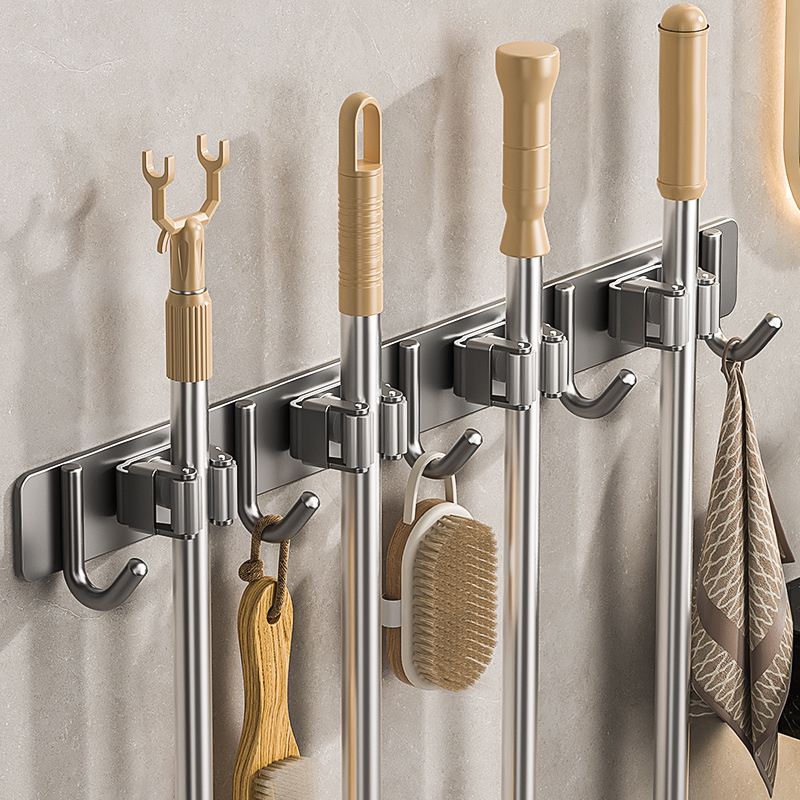 Mop Wall-Mounted Clip 304 Stainless Steel Hook Bathroom No-Drill Balcony Bathroom Clip Broom Storage Rack
