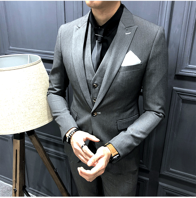 Suit ba mảnh nam mảnh mai đám cưới chú rể ăn mặc hộp đêm bar bar stylist Anh gió phù hợp với 3 phù hợp đồ vest nam