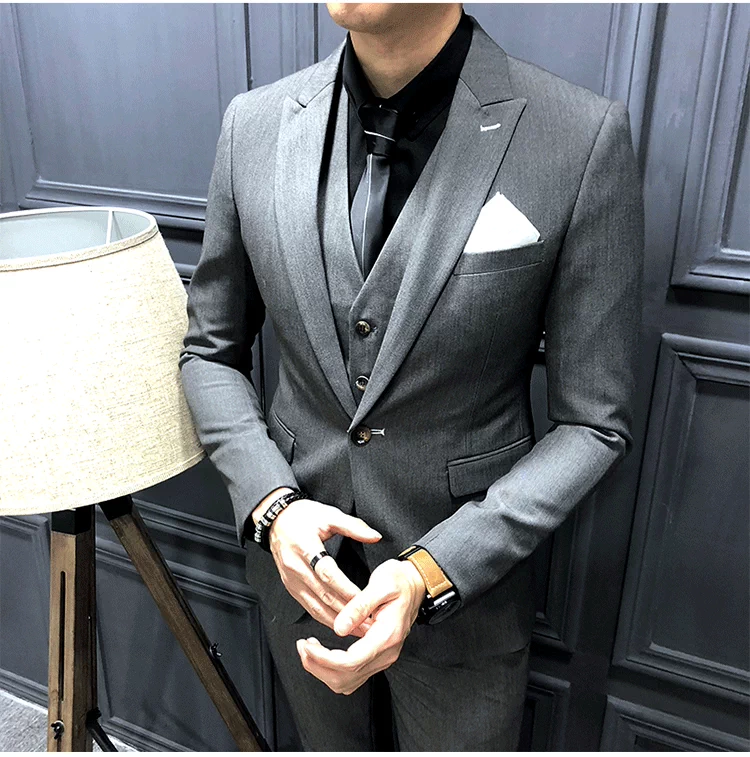 Suit ba mảnh nam mảnh mai đám cưới chú rể ăn mặc hộp đêm bar bar stylist Anh gió phù hợp với 3 phù hợp