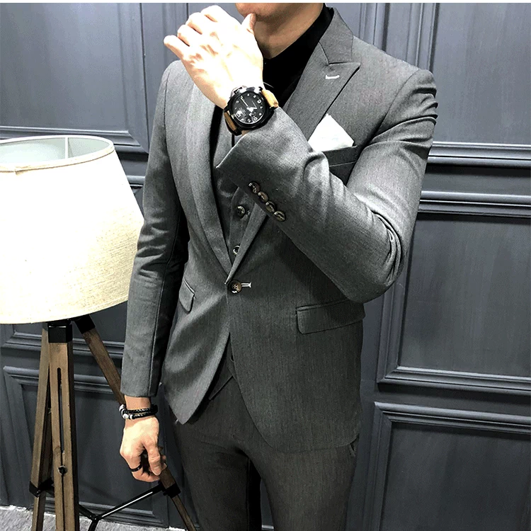Suit ba mảnh nam mảnh mai đám cưới chú rể ăn mặc hộp đêm bar bar stylist Anh gió phù hợp với 3 phù hợp
