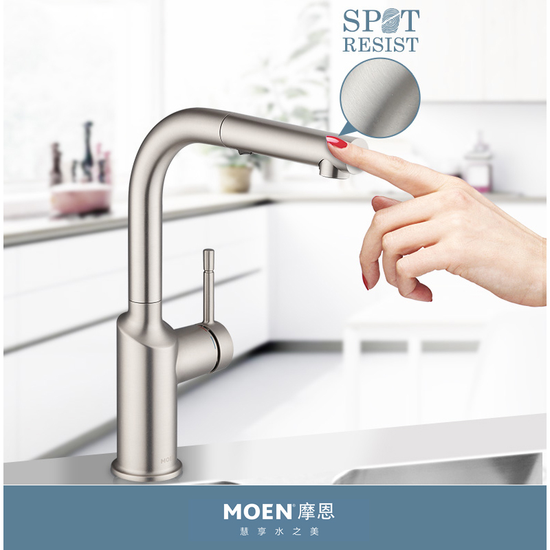 Moen Hot and Cold Water Faucet Pull-Out Sink Shaman Iii Single-Handle Pull-Out Kitchen Faucet Copper 67100