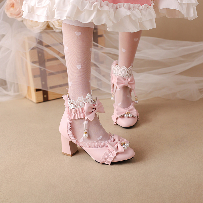 Summer Kidsren's Sandals Women's New Lolita Shoes High Heels Princess Shoes Bow Toe Lolita Girls Sandals