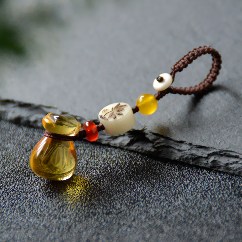 Natural citrine lucky money bag car key chain jade transfer beads men and women pendant pendant gift