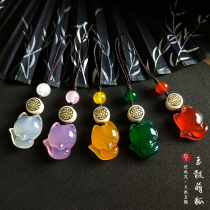 Natural agate Little Fox mobile phone chain pendant Wang Peach Blossom carcedony U disk hanging womens coin purse ornaments