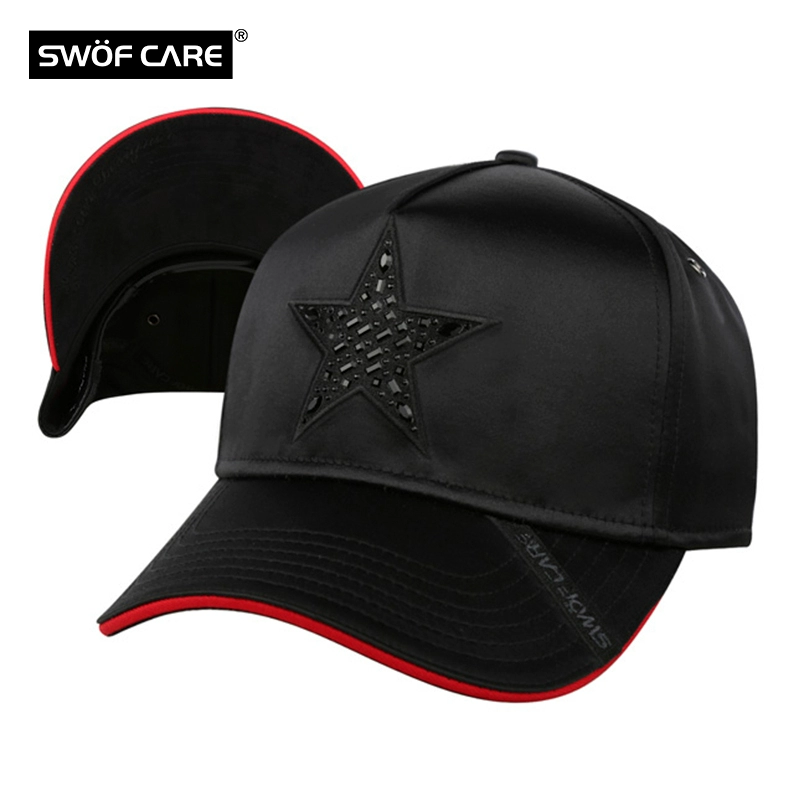 SWOFCARE ngôi sao năm cánh Séc rhinestone thời trang đơn giản đàn ông và phụ nữ bóng chày bóng chày mũ lưỡi vịt - Mũ thể thao