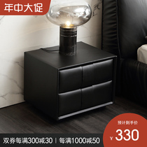 Italian light luxury bedside table leather designer quality all solid wood Simple modern Gray Nordic Bedroom storage bedside cabinet