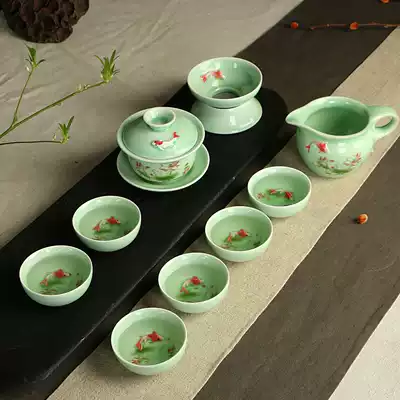 Renggu carp tea set set household celadon drinking tea office gift bowl Teapot Tea Sea tea cup tea ceremony set
