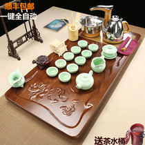 Ranggu tea set set household ice cracked purple sand glass solid wood tea tray tea table Tea Sea automatic induction cooker complete set