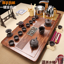 Tea set set household simple glass kung fu solid wood tea tray tea table integrated living room automatic induction cooker set