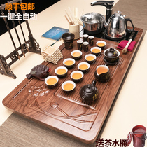 Tea set set home living room kung fu ceramic ice cracking purple sand solid wood tea tray tea table complete set of automatic induction cooker