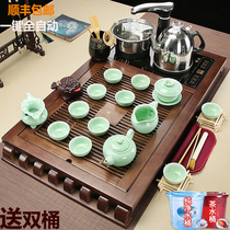 Tea set set household kung fu purple sand solid wood tea tray tea table integrated large living room automatic set tea ceremony