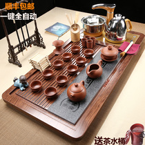 Tea set set home living room kung fu glass teacup solid wood tea tray tea table full automatic induction cooker integrated whole set