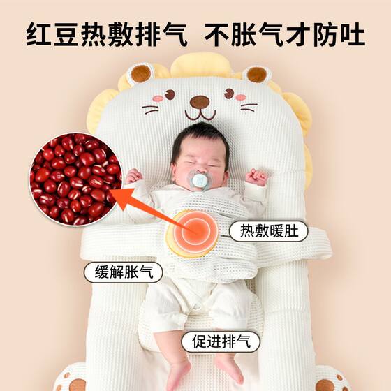 Baby Crib Anti-Spit-Up Slope Bed, Anti-Overflow and Anti-Choking Breathable Pillow, Baby Lying Feeding Device, Newborn Biomimetic Bed