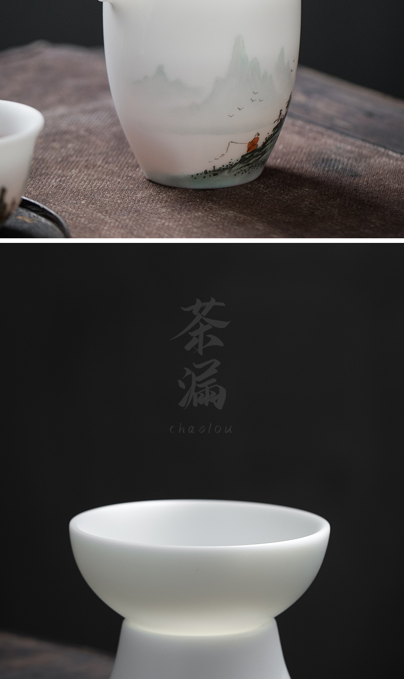 Become precious little hand - made aoyama, abbreviation suet jade white porcelain high - end kung fu tea set suits for domestic cups tureen gift box