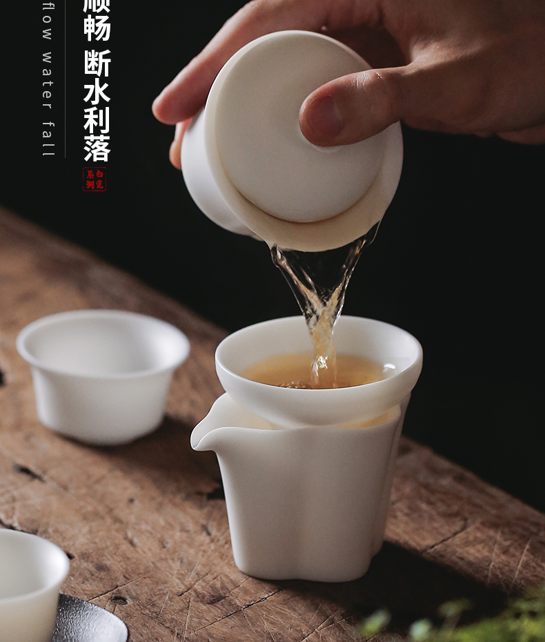 Become precious little dehua manual suet jade porcelain white porcelain ceramic three tureen household teapot kung fu tea cups