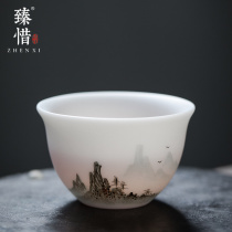 Zhen sparing hand-painted Castle Peak faint white jade porcelain teapot tea tea dou li bei household Master Cup