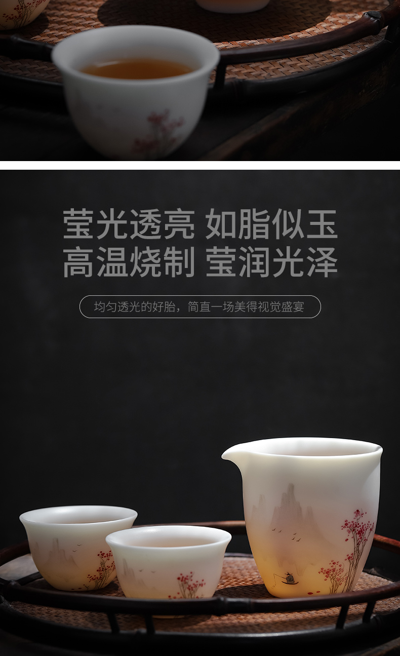 Become precious little hand - made with water up to the mountain jade suet white porcelain high - end kung fu tea set home three tureen gift box