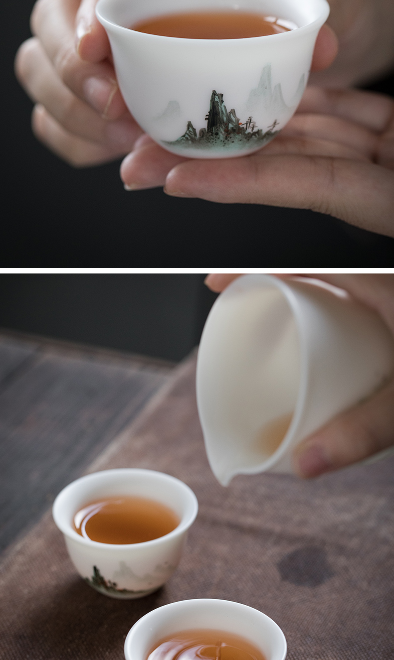 Become precious little hand - made aoyama, abbreviation suet jade white porcelain high - end kung fu tea set suits for domestic cups tureen gift box