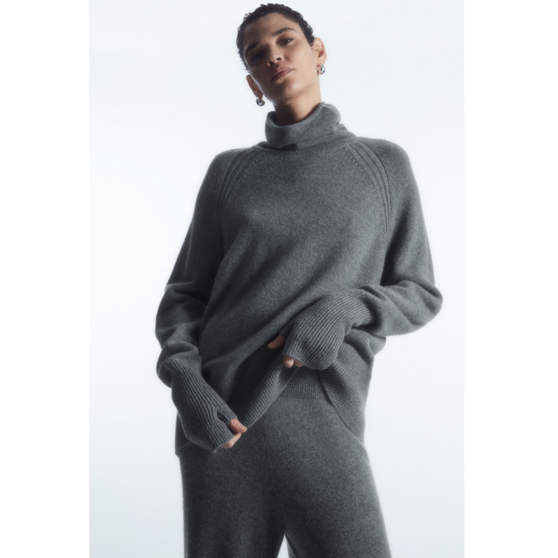 Original Women's Standard Fit High-Neck Cashmere Long-Sleeve Sweater with Finger Holes, Gray Knitwear 1201443002 Original Women's Standard Fit High-Neck Cashmere Long-Sleeve Sweater with Finger Holes, Gray Knitwear 1201443002