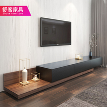 Nordic TV cabinet coffee table combination retractable small apartment living room floor-to-ceiling TV cabinet black walnut floor cabinet