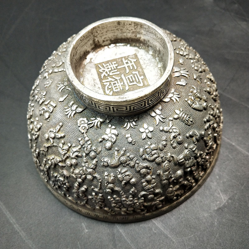 Xuande Year Pure Handmade 100 Subgraph Silver Bowl High Reliefs With Antique Pendulum Pieces Ancient Play Collection Old Objects