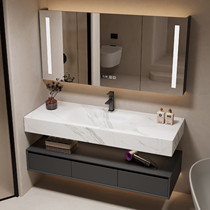 Light luxury hotel style bathroom cabinet combination slate hot curved integrated basin smart bathroom washbasin wash basin
