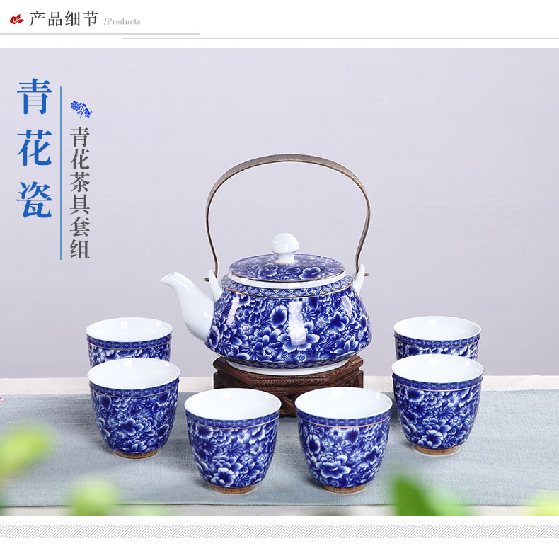 Jane 's quality, and the home of kung fu tea set girder of blue and white porcelain pot of sitting room is contracted ceramic teapot tea cup set